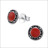 Aramat jewels ® - Bali oorbellen rond rood 925 zilver 7mm