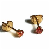 Aramat jewels ® - Oorbellen 3mm goudkleurig rond zirkonia zweerknopjes rood chirurgisch staal