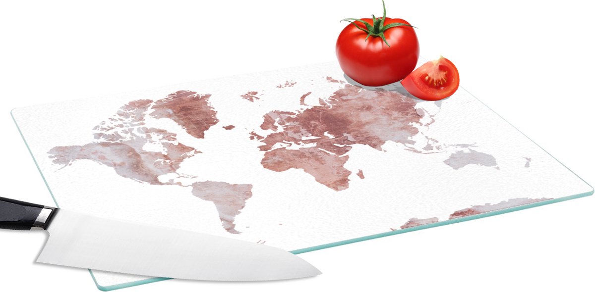 Glazen Snijplank - 39x28 - Wereldkaart - Roze - Marmer - Snijplanken Glas