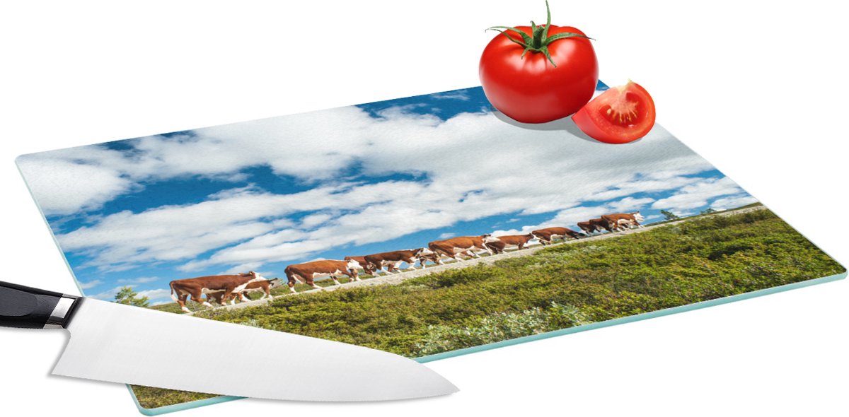 Glazen Snijplank - 39x28 - Koe - Weg - Wolken - Snijplanken Glas