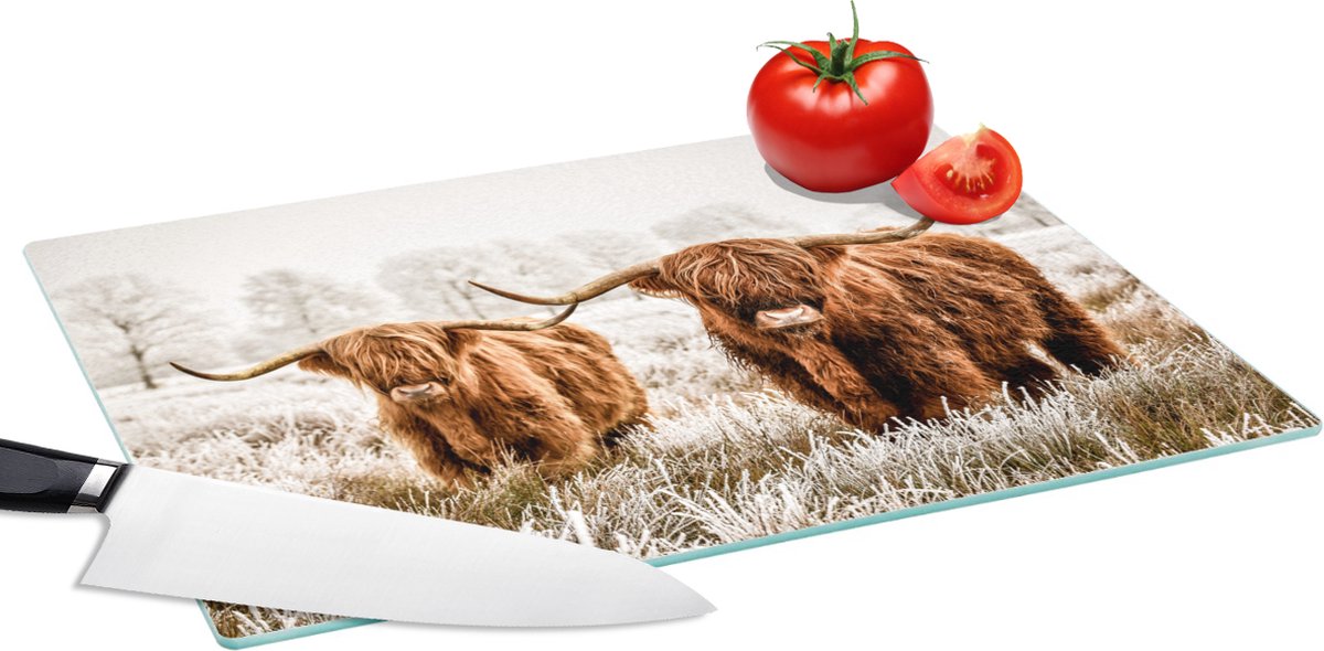 Glazen Snijplank - 39x28 - Schotse hooglander - Dieren - Stier - Snijplanken Glas