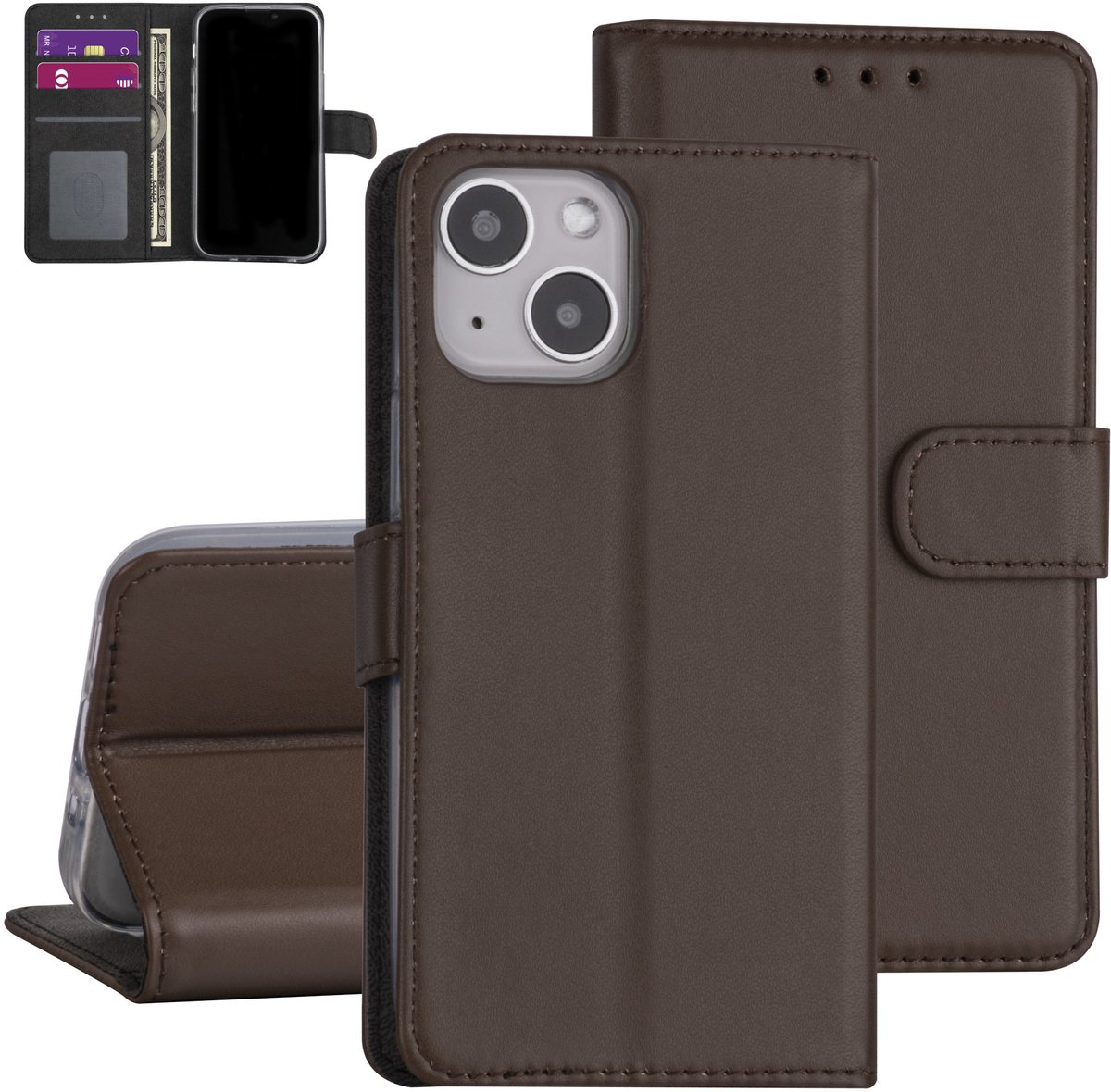 Bruin hoesje voor iPhone 13 Mini - Booktype - Pasjeshouder - Magneetsluiting
