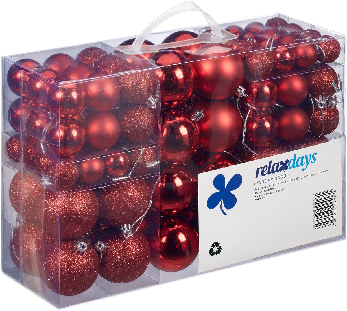 Kerstballen - set van 100 - plastic - rood – foto 2