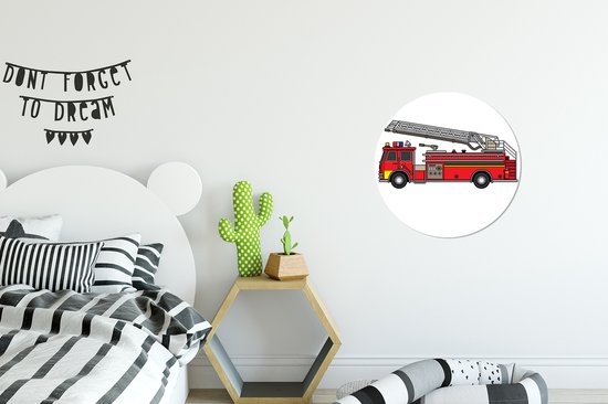 Illustration pour enfants d'un camion de pompiers Assiette en plastique cercle mural - ⌀ 30 cm - peinture ronde - impression photo sur cercle mural en plastique (forex) / cercle vivant / (décoration murale)