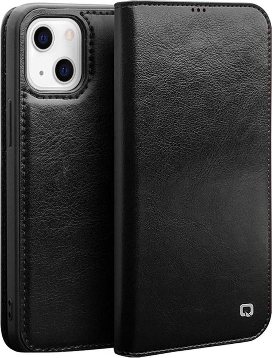Qialino Genuine Leather Bookcase hoesje iPhone 13 Zwart