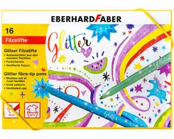 foto van Eberhard Faber viltstiften - Glitter - doos 16 kleuren - uitwasbaar - EF-551016