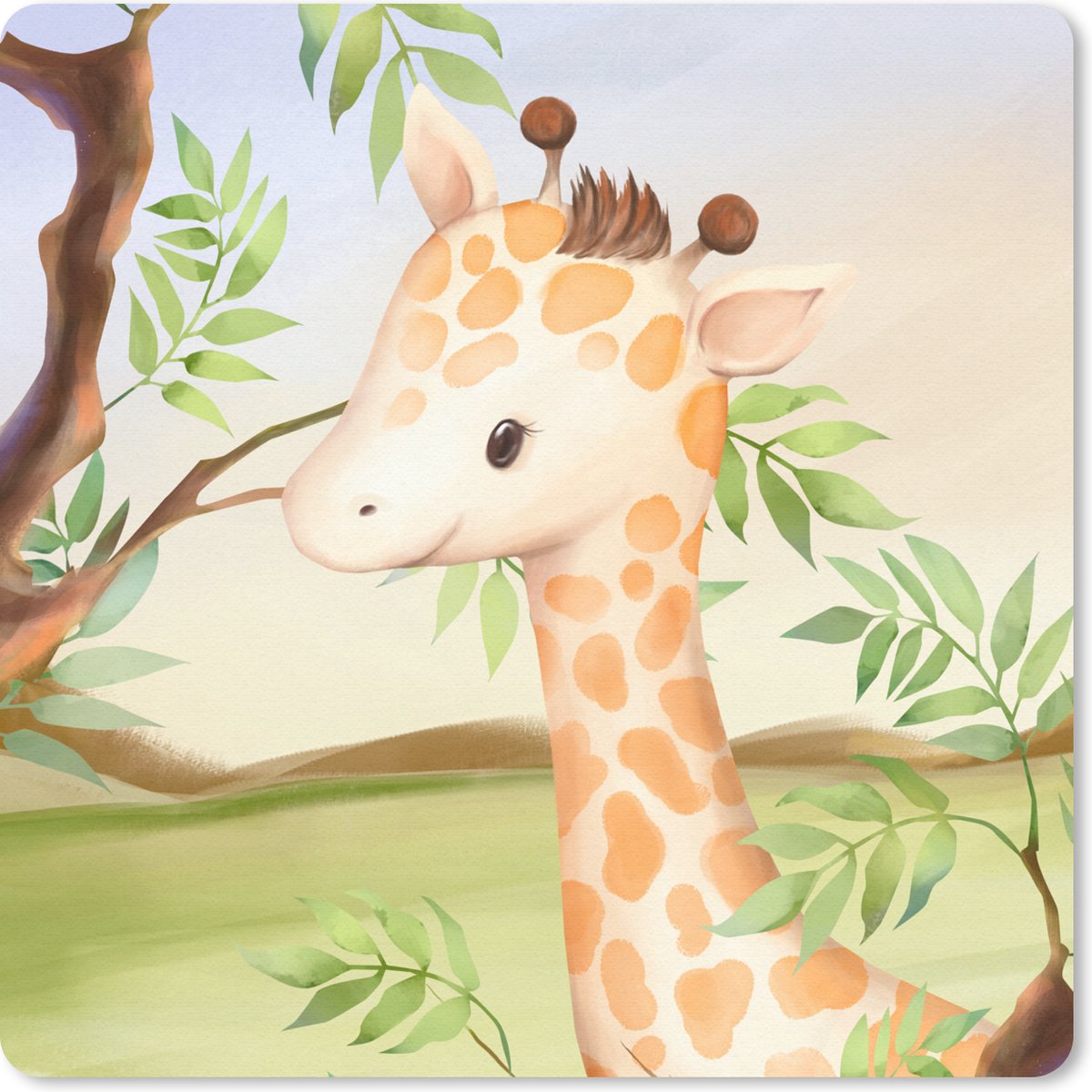 Muismat 30x30 cm - Mousepad Jungle - Giraf - Bladeren - Muismatten