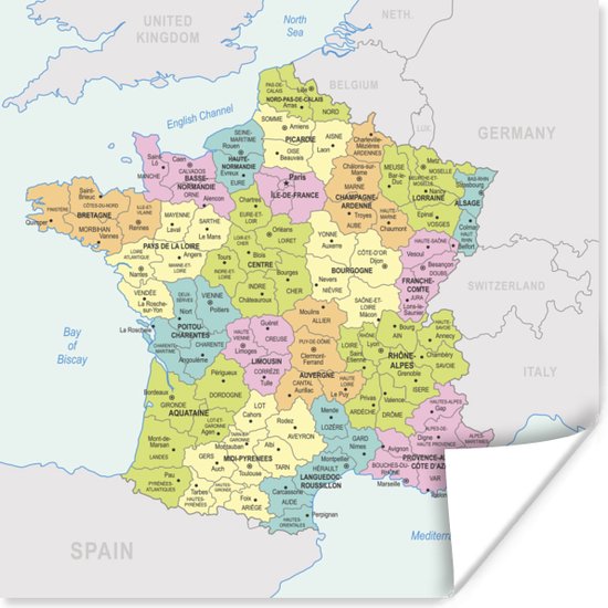 Carte colorée de France 100x100 cm