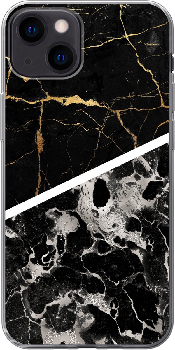 Telefoonhoesje Geschikt voor iPhone 13 hoesje - Marmer print - Goud - Luxe - Siliconen Telefoonhoesje Telefoonhoesje
