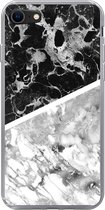 Geschikt voor iPhone 7 hoesje - Marmer print - Zwart - Wit - Luxe - Siliconen Telefoonhoesje