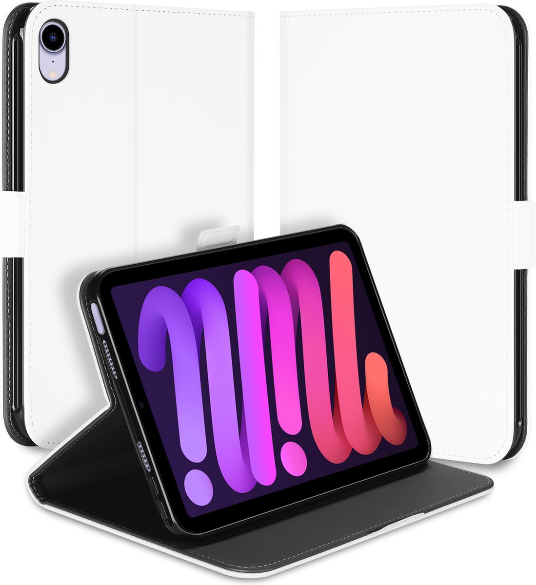 Bookcase Apple iPad Mini 6 (2021) Hoesje Wit met Standaardfunctie
