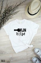 Dames T-Shirt - Wijn is Fijn - Wit Maat M