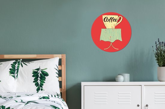 Illustration de Café vintage sur fond rouge Sticker mural cercle mural - ⌀ 30 cm - peinture ronde - cercle papier peint - cercle mural - cercle vivant - autocollant & découpe ronde
