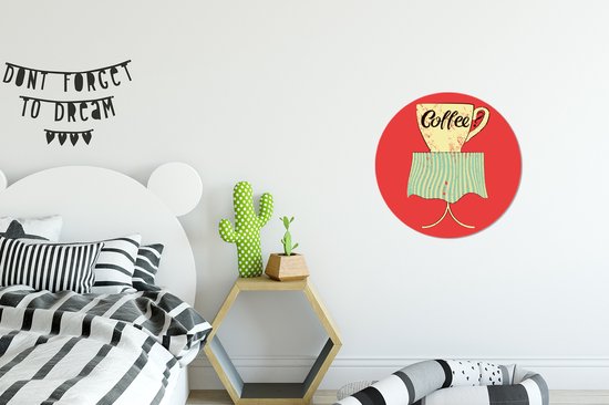 Illustration de Café vintage sur fond rouge Sticker mural cercle mural - ⌀ 30 cm - peinture ronde - cercle papier peint - cercle mural - cercle vivant - autocollant & découpe ronde