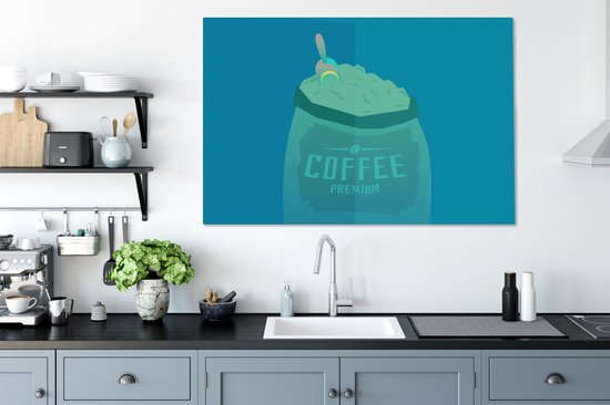 Peintures de toile - citation Café haut de gamme de Coffee et un sac de grains de café - 120x80 cm