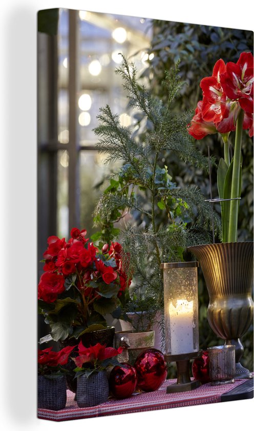 Plusieurs roses de Noël sur une fenêtre 60x90 cm - Tirage photo sur toile (Décoration murale salon / chambre)