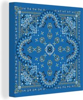 Canvas Schilderij Mandala - Patronen - Blauw - 50x50 cm - Wanddecoratie