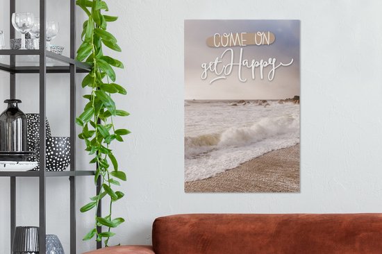 Peintures sur toile - 'Come on get happy' et un fond avec la mer - 60x90 cm - Décoration murale