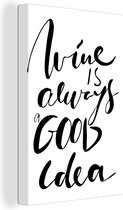 Peinture sur toile Citation sur fond blanc Le vin est toujours une bonne idée - 60x90 cm - Décoration murale
