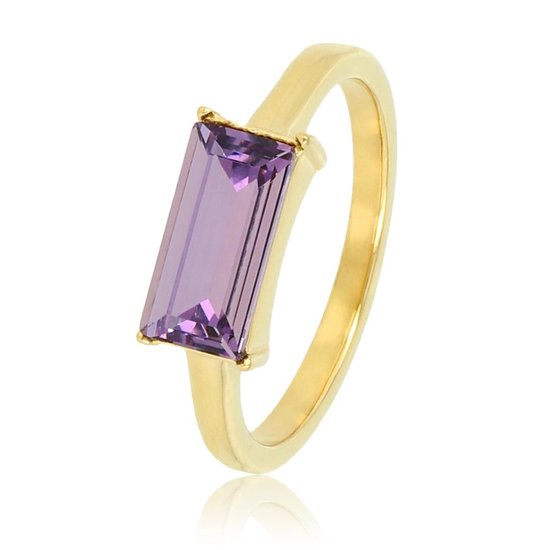 *My Bendel - Damesring goud met aubergine kristalsteen - Elegante ring met grote steen, gemaakt van edelstaal - Met luxe cadeauverpakking