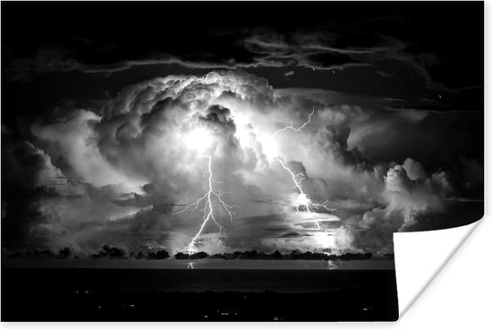 Affiche Nuages d orage avec clairs noir et blanc 30x20 cm bol