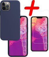 iPhone 13 Pro Max Hoesje Siliconen Met Screenprotector - iPhone 13 Pro Max Case Met Screenprotector Donker Blauw - iPhone 13 Pro Max Hoes - Donkerblauw