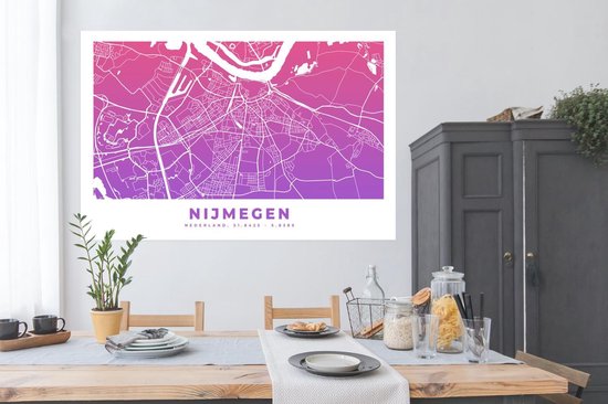Poster City Map - Nimègue - Violet - Rose - 180x120 cm XXL - Carte
