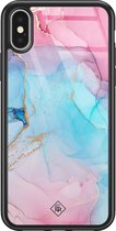 iPhone X/XS hoesje glass - Marmer blauw roze | Apple iPhone Xs case | Hardcase backcover zwart