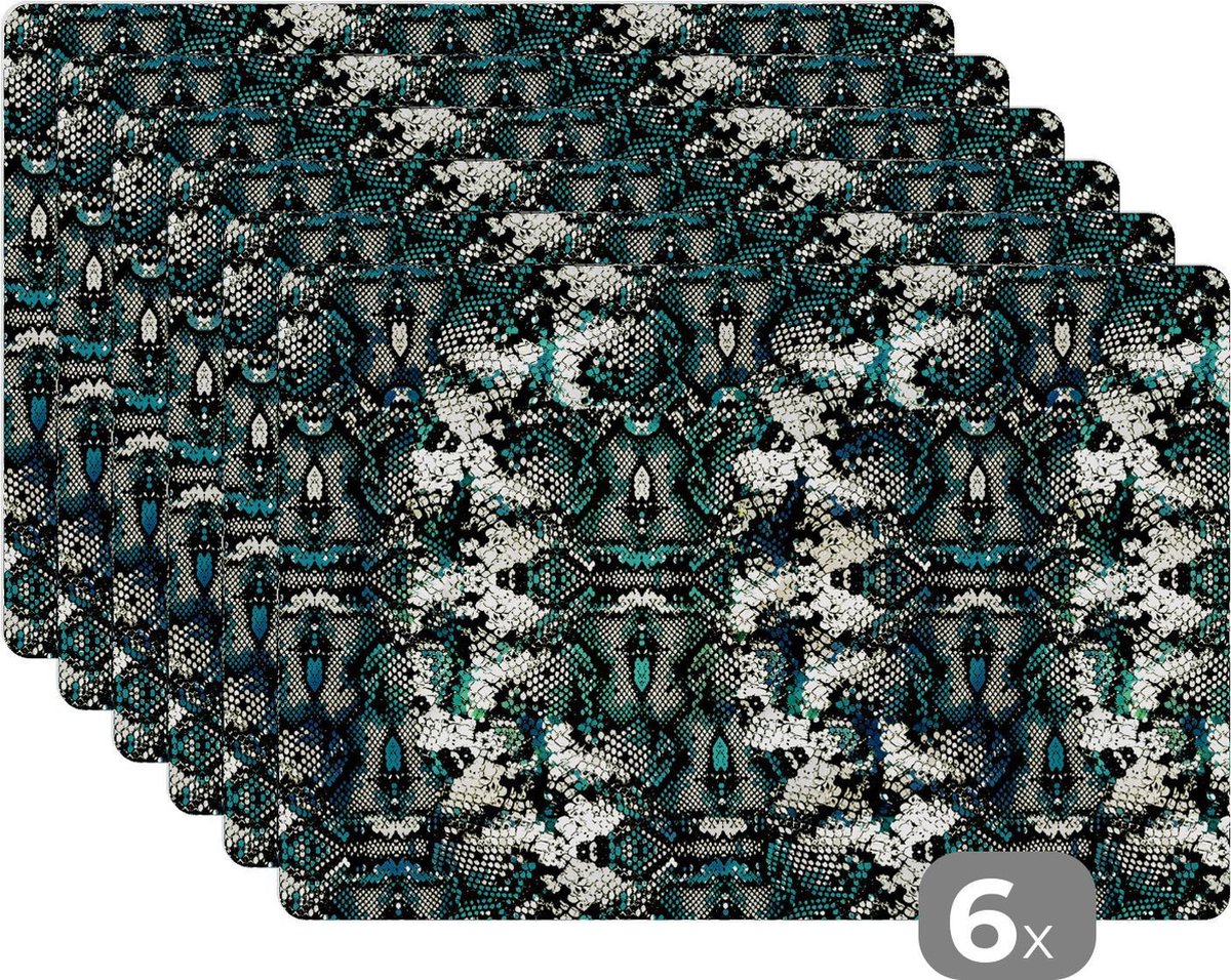 Placemat - Placemats kunststof - 45x30 cm - Dierenprint - Schubben - Abstract - 6 stuks - Borden onderleggers antislip - Tafel decoratie - Luxe tafelversiering - Tafelmat vinyl - Bord onderlegger - Tafeldecoratie accessoires