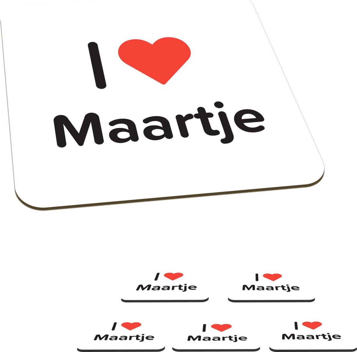 Onderzetters voor glazen - I love - Maartje - Meisje - 10x10 cm - Glasonderzetters - 6 stuks