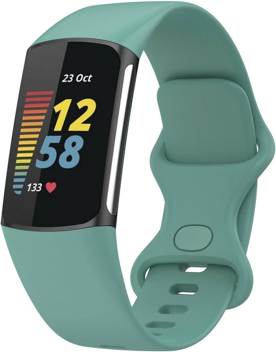 Strap-it® Fitbit Charge 5 siliconen bandje - dennengroen - Maat: S
