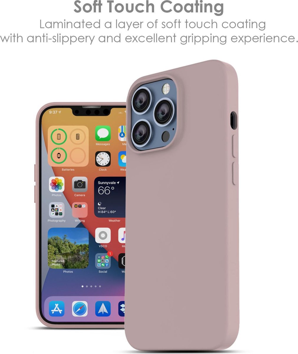 Hoesje Geschikt voor iPhone 13 – Liquid siliconen backcover – Pink Sand