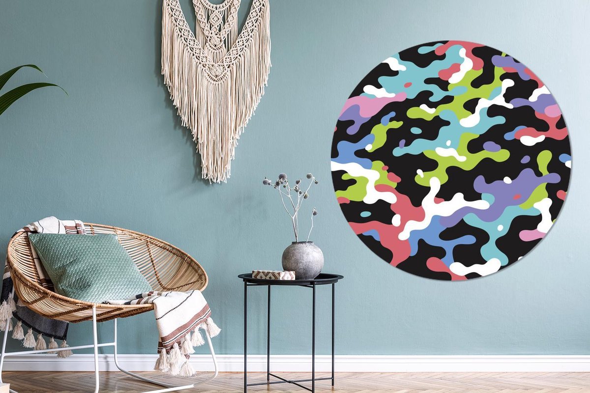 Motif camouflage avec des couleurs sombres Assiette en plastique cercle  mural ⌀ 60 cm