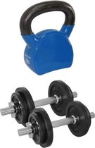 Tunturi - Fitness Set - Halterset 20 kg incl 2 Dumbbellstangen - Kettlebell 12 kg