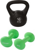 Tunturi - Fitness Set - Neopreen Dumbbellset 2 x 4 kg - Kettlebell 16 kg