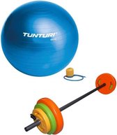 Tunturi - Fitness Set - Halterset 20 kg incl stang - Gymball Blauw 65 cm
