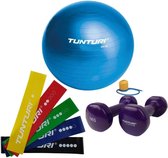 Tunturi - Fitness Set - Vinyl Dumbbell 2 x 1 kg - Gymball Blauw 90 cm - Weerstandsbanden 5 stuks