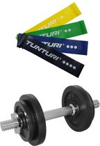 Tunturi - Fitness Set - Halterset 10 kg incl 1 Dumbellstang - Weerstandsbanden 4 stuks