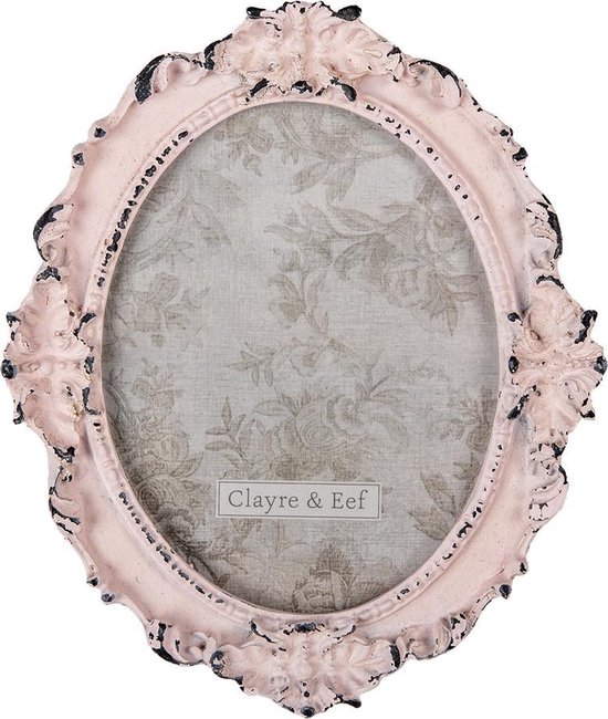 Clayre & Eef Fotolijst 12x15 cm Roze Kunststof Bloemen Fotokader