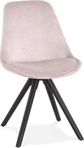 Alterego Vintage stoel 'RICKY' in roze fluweel en poten in zwart hout