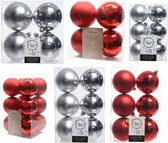 Kerstversiering kunststof kerstballen kleuren mix rood/zilver 6-8-10 cm pakket van 44x stuks