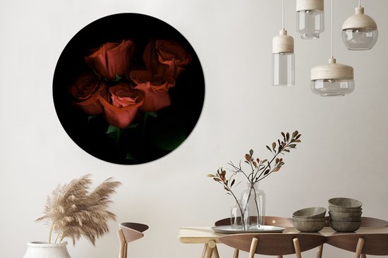 Roses rouges sur fond noir Cercle mural aluminium ⌀ 120 cm - Tirage photo sur cercle mural / cercle vivant / cercle de jardin (décoration murale) XXL / Groot format!