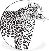 WallCircle - Wandcirkel - Muurcirkel - Een illustratie van een luipaard - Aluminium - Dibond - ⌀ 120 cm - Binnen en Buiten XXL