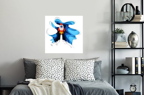 Sticker Muursticker Illustration pour enfants Espace - Illustration pour enfants d'une fusée - 50x50 cm - film adhésif autocollant - sticker mural repositionnable