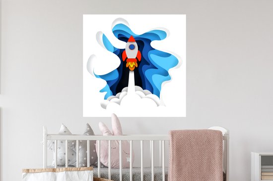Sticker Muursticker Illustration pour enfants Espace - Illustration pour enfants d'une fusée - 50x50 cm - film adhésif autocollant - sticker mural repositionnable
