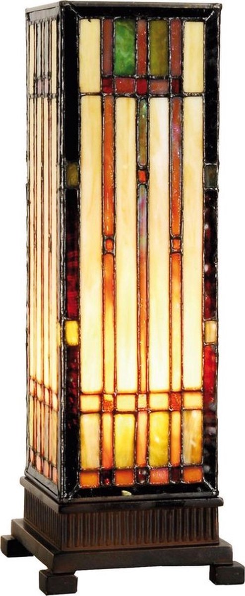 Tiffany Tafellamp 12*12*35 cm E14/max 1*40W Bruin, Beige Glas in lood Rechthoek Art Deco Tiffany Bureaulamp Tiffany Lampen