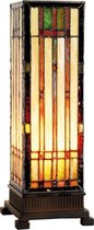 Tiffany Tafellamp 12*12*35 cm E14/max 1*40W Bruin, Beige Glas in lood Rechthoek Art Deco Tiffany Bureaulamp Tiffany Lampen