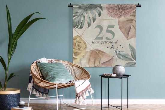 Tapisserie - Tissu mural - Anniversaire de mariage - 25 ans mariés - Proverbes - Citations - 90x90 cm - Tapisserie
