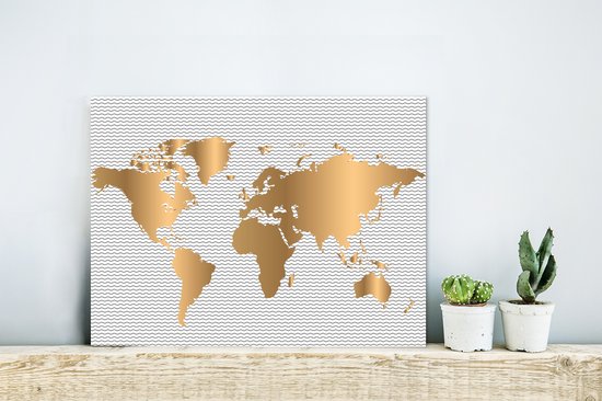 Wereldkaart Goud Waves Décoration murale aluminium 40x30 cm | Carte du monde Décoration murale Aluminium