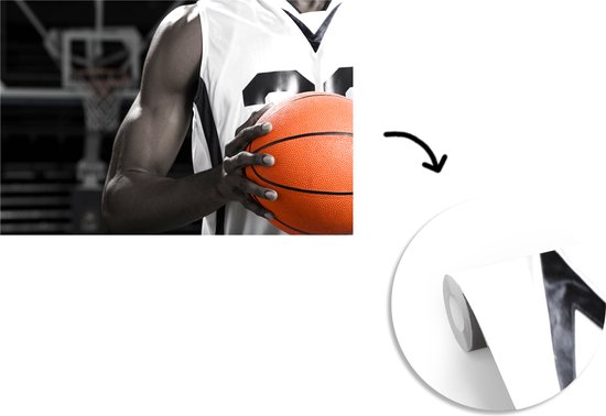 Fond d' écran - Papier peint photo - Zwart et blanc joueur de basket avec un basket - ball orange - Largeur 360 cm x hauteur 240 cm